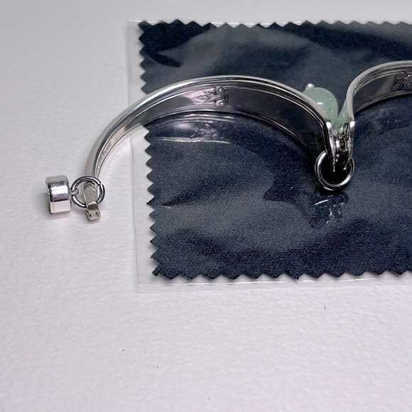 Handmade Bracelet Upcycled Vintage Silverplate Flatware Magnetic, Jade bead - Picture 11 of 13